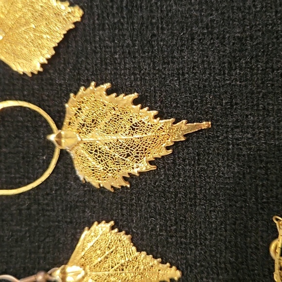 24K Dipped Leaf Earrings/Necklace - Picture 3 of 3